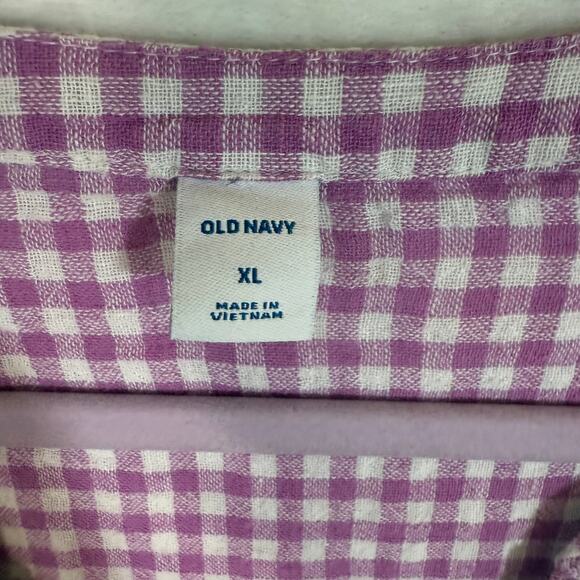 Old Navy XL Gingham Top Linen Purple Flutter Sleeve Coquette Cottage Summer Soft - Picture 4 of 7
